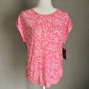 Democracy Pink Floral Ruched Embroidered Tee NWT Size L